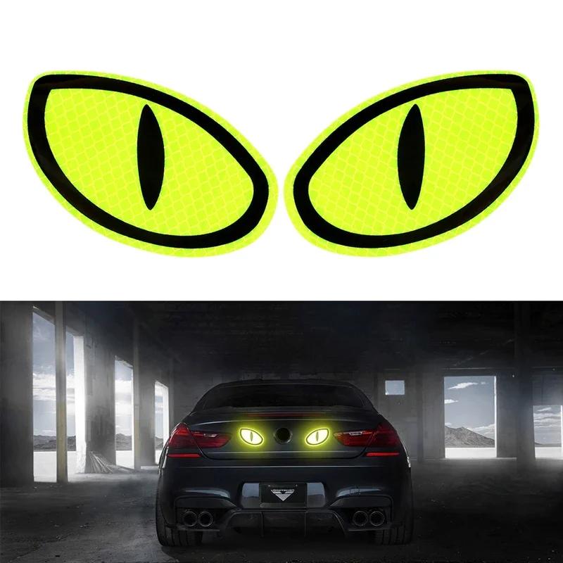 New 2pcs Car Safety Self Adhesive Reflective Warning Eye Stickers Mark Reflector Tape Strips Car Mirror Sticker Car Accessories