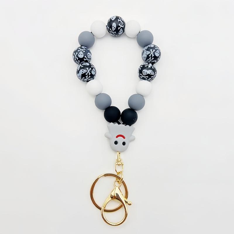 1PC Halloween keychain, cute black bat pumpkin charm bead keychain wristband, Halloween gift