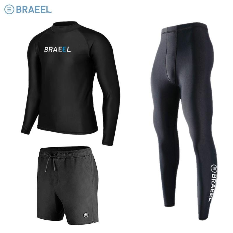 Mens UV Protection Rash Guard Set Quick Dry Long Sleeve Top Pants Snorkeling Swimming Surfing