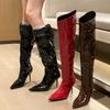 Fashion Eilyken Winter Patent Leather Thin High Heels Knee-High Boots Women Fashion Pointed Toe Wedding Party Pumps Shoes