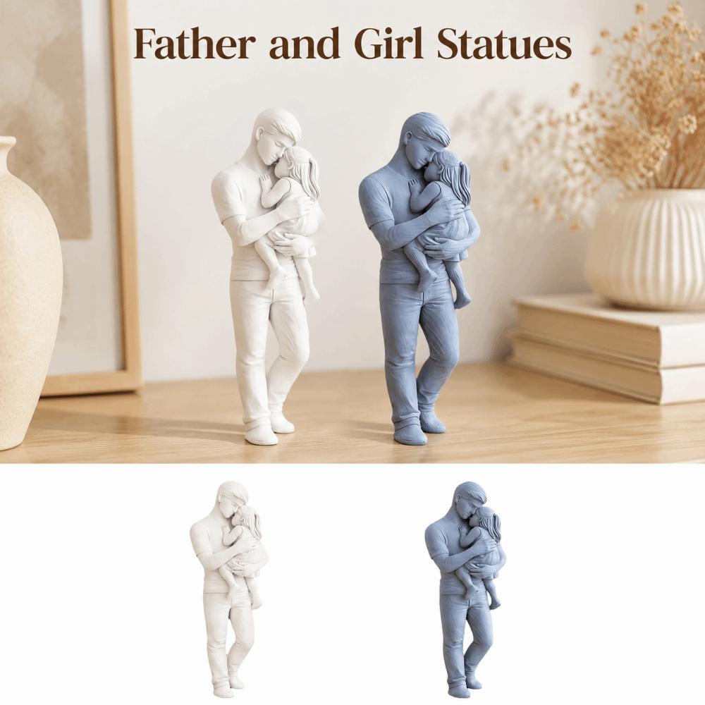 Kreative Vater und Mädchen Statuen Stehend Nordischer Stil Ornamente Umarmende Kinder Skulptur Vatertag