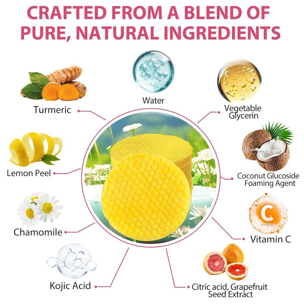 1set of 40 Pcs Curric Acid Turmeric Cleansing Pads, Face To Remove Excess Oil, Foam Turmeric Exfoliating Pads for Face Body, Mild and Non-irritating