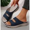 Summer Thick Bottom Slippers Women's Open Toe Solid Colour Casual Shoes Retro Round Head Non-slip Wedges Sandals