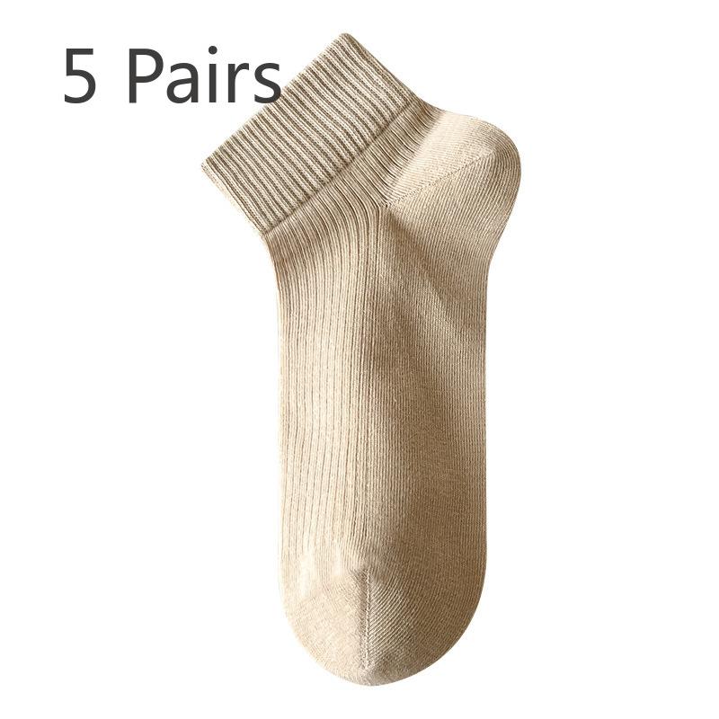 5 Pairs of Women's Spring and Summer Thin Breathable White Boneless Antibacterial and Deodorant Short Tube Cotton Socks