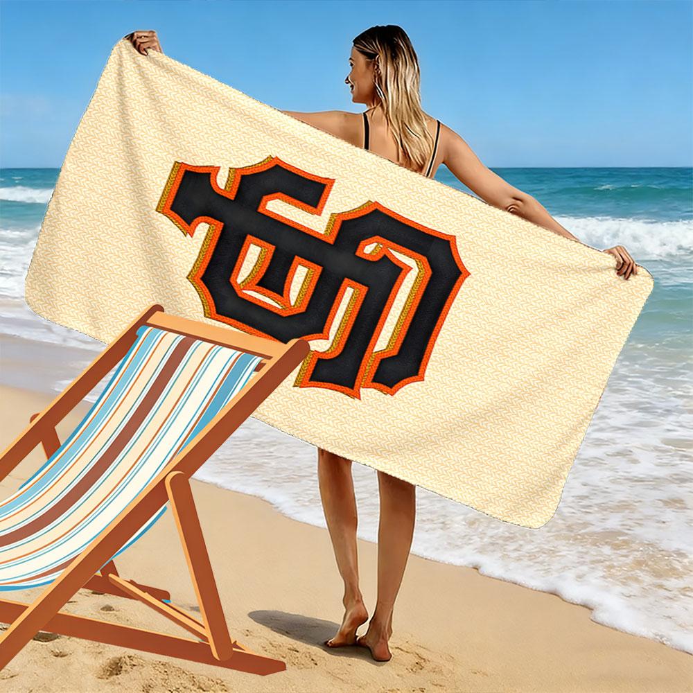 "Black and Orange SF Monogram Design" Patterned beach towel quick dry perfect for travel outdoor sports jogging the beach and swimming