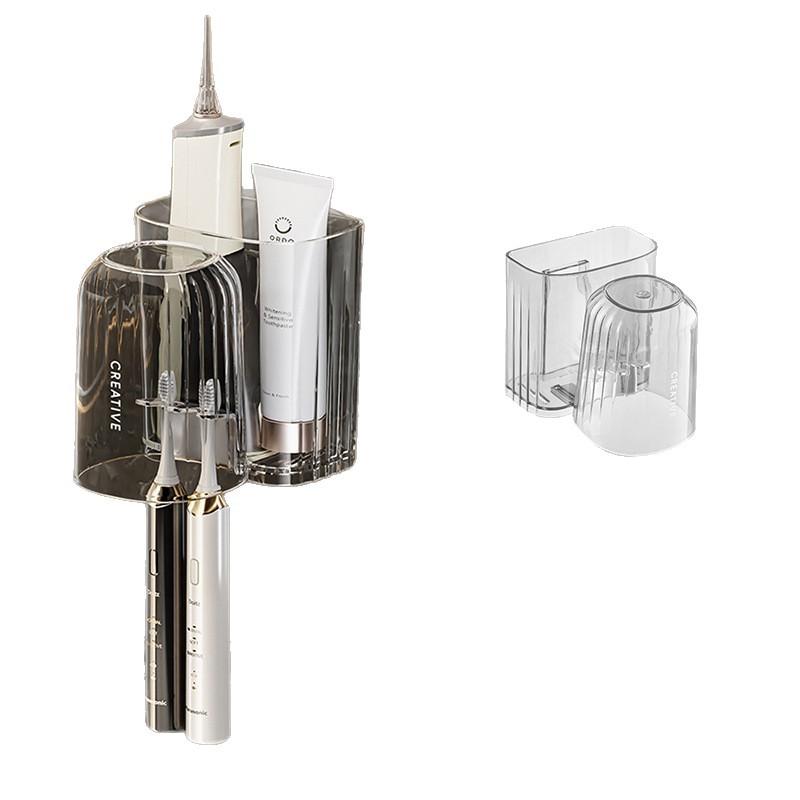 Set Organizzatore Portaspazzolino da Parete Senza Foratura, Scaffale da Bagno Senza Cuciture con Bicchiere per Collutorio per Spazzolino & Dentifricio