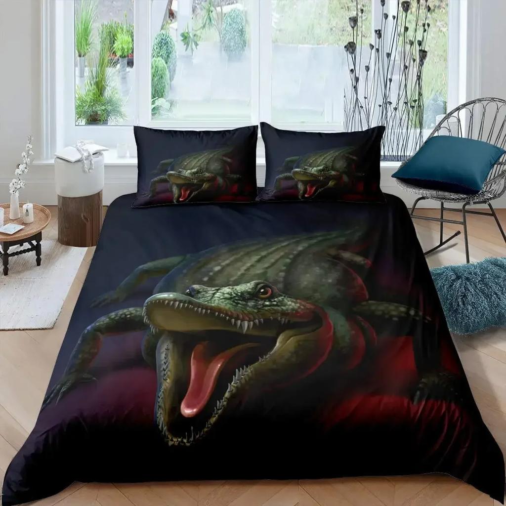 Luxury New 3D Print Crocodile Duvet Cover Set Wild Alligator Pattern Bedding Set Wildlife Style Horror Animal Theme Twin Cover