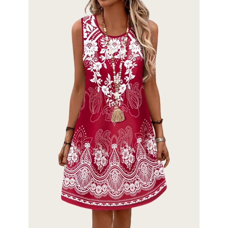 Ethnic Style Vintage Dresses Summer Women's Dresses Plus Size Sundress Casual Tank Dress Beach Flowers 3D Printed Dress