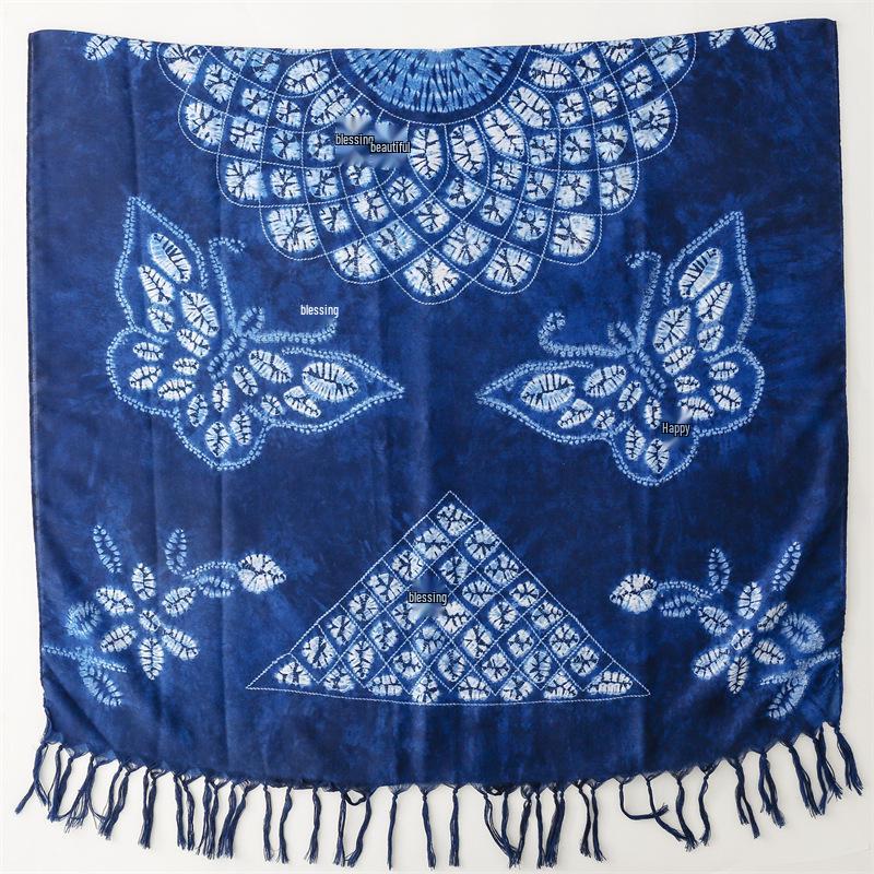 Ethnic Tie-Dye Blue & White Cotton-Linen Scarf: Mori Girl Travel Shawl & Literary Accessory