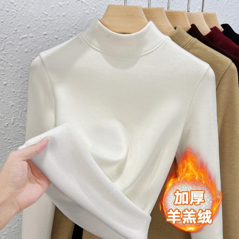 Semi-turtleneck wool bottoming shirt women's autumn and winter lamb wool with new velvet thickened warm velvet winter top