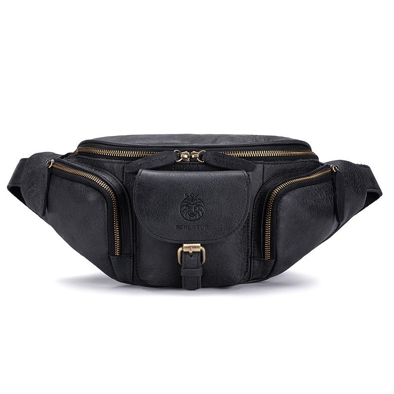 A Multi-functional Men's Waist Bag with A High-end Feel, Large-capacity Genuine Leather Motorcycle Chest Bag