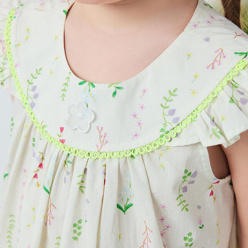 Minibala Girls' Summer Floral Cotton Flutter Sleeve Dress