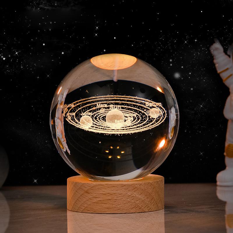6cm 3D Crystal Ball Crystal Planet Night Light Laser Engraved Solar System Globe Astronomy Birthday Gift Home Desktop Decoration
