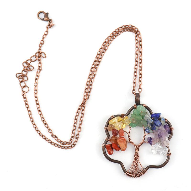 Vintage Winding Tree Root Sunflower Tree Of Life Necklace Gravel Crystal Pendant Necklace N69