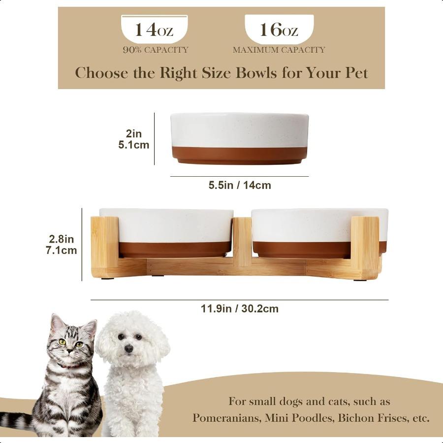 

Керамические миски для собак Миска для воды и еды для собак с деревянной подставкой Нескользящие 14 унций Основные миски для питомцев для ваших собак или кошек Глазурь Матовые Утяжеленные N United States