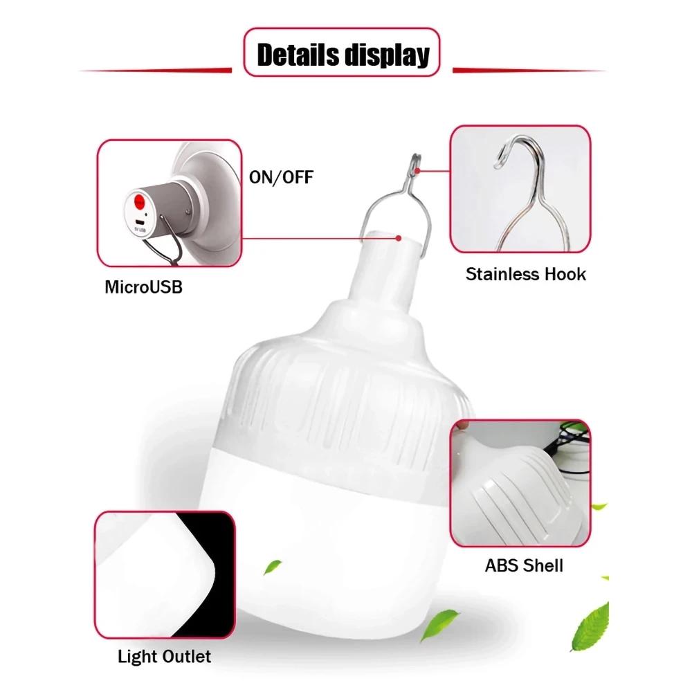 LED Rechargeable Portable Lantern Built In Battery Three Gears Adjustable Lamp Outdoor Camping Emergency Tent Light with Hook
