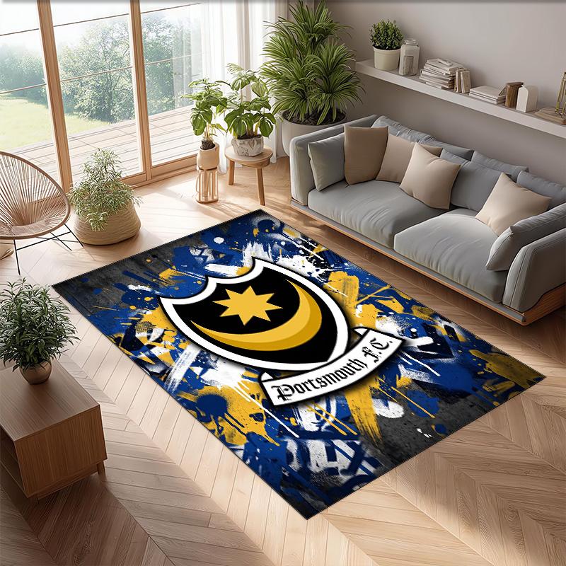 Tappeto Morbido Area Rug con Motivo Calcio Portsmouth FC Antiscivolo Tappeto per Pavimento Interno Tappetino Decorazione Sportiva per Camera da Letto