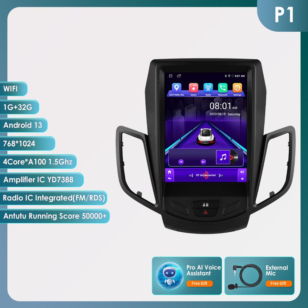 9,7'' QLED obrazovka 2din Android autorádio Multimediální video přehrávač pro Ford Fiesta 2009 - 2017 GPS Navi Carplay Auto 4G LTE RDS AI inteligentní obrazovka