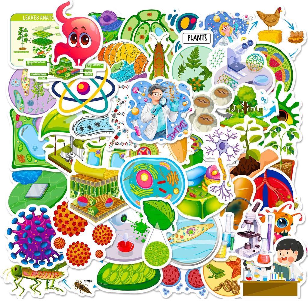 50 Cartoon Biology Stickers Cute Cartoon Biology Class Children'S Stationery Notebook Water Cup Diy Waterproof