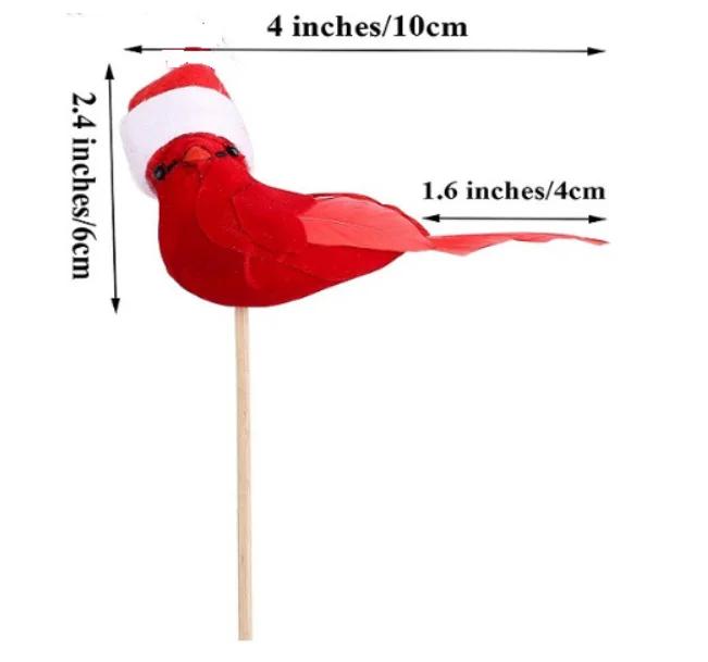 1Pcs New Year Artificial Birds Red Clip-on Cardinals Feathered Bird Miniature Fake Birds Holiday Party Christmas Village Decor