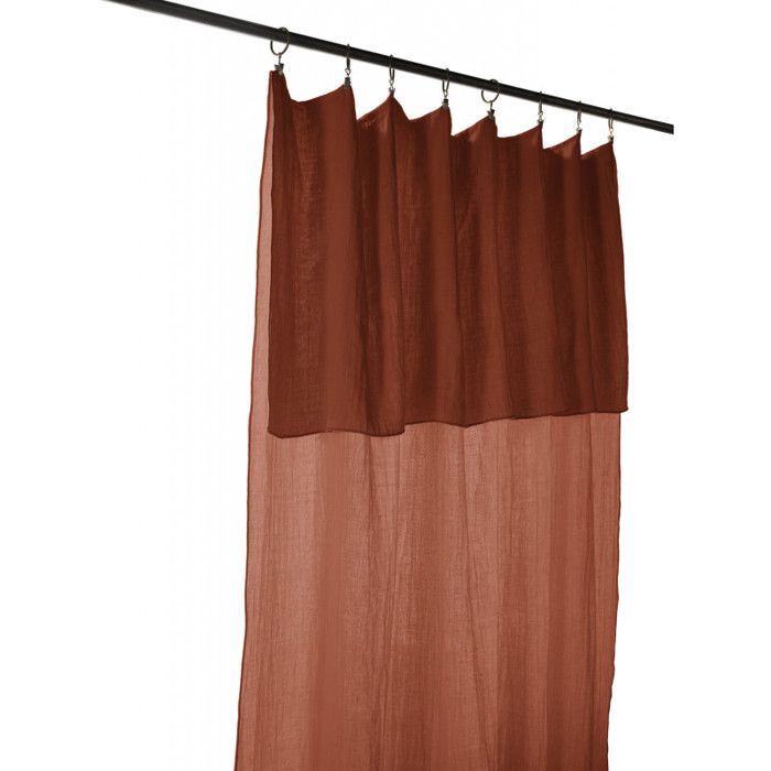 Lot de 2 rideaux ajustables + 8 anneaux pince "Gaîa" 140 x 300 cm "Gaze de Coton" - Gaïa Terracotta