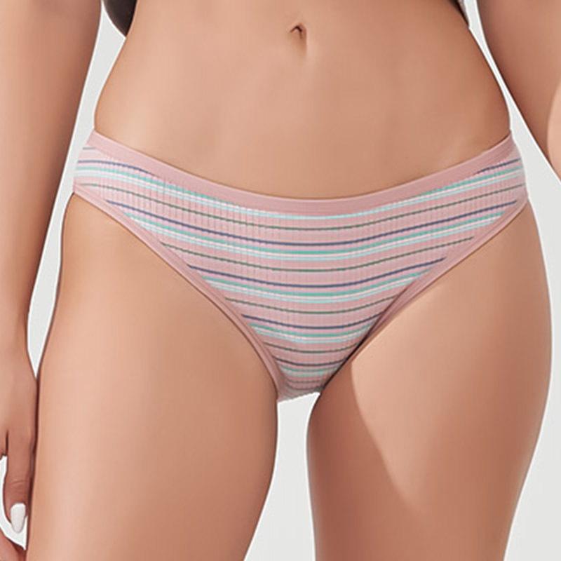 New Colour-Striped Breathable Ribbed Cotton Knickers for Women Comfortable Low-Rise Hot Girl Briefs