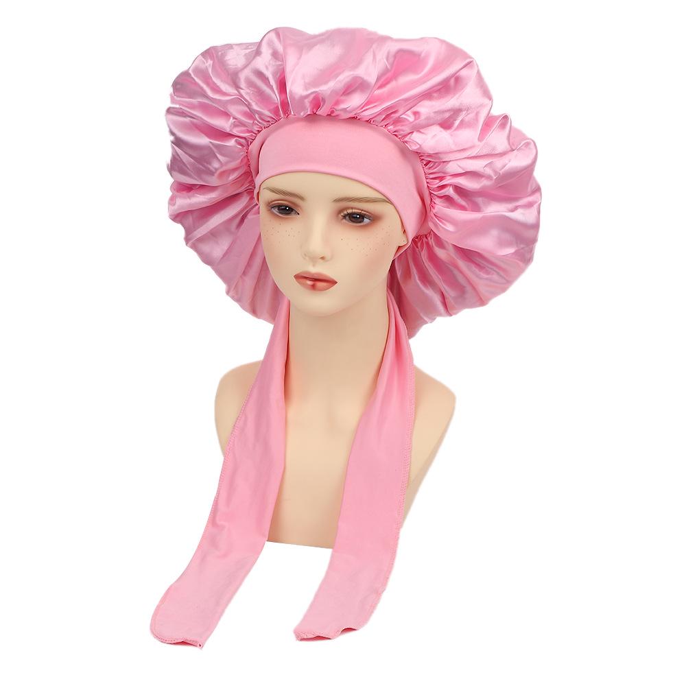 Damen Satin Schlafhaube mit breiter Krempe und Schleife