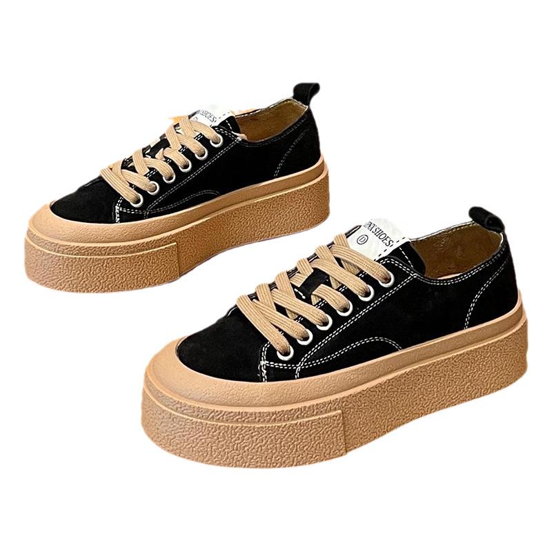 Original niche canvas shoes women's 2025 spring new thick-soled feet small lace-up board shoes student sports and leisure shoes
