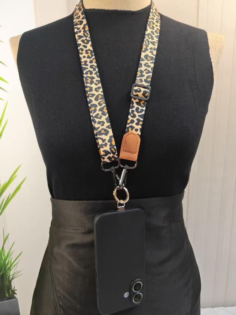 Leopard Print Crossbody Phone Lanyard with Adjustable Retractable Wide Strap