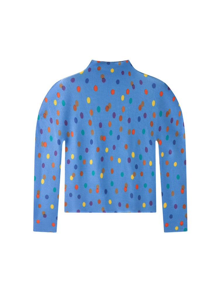 Miyake Dam 2026 Vår Tryckt Veckad Långärmad Hög Krage Smal T-shirt