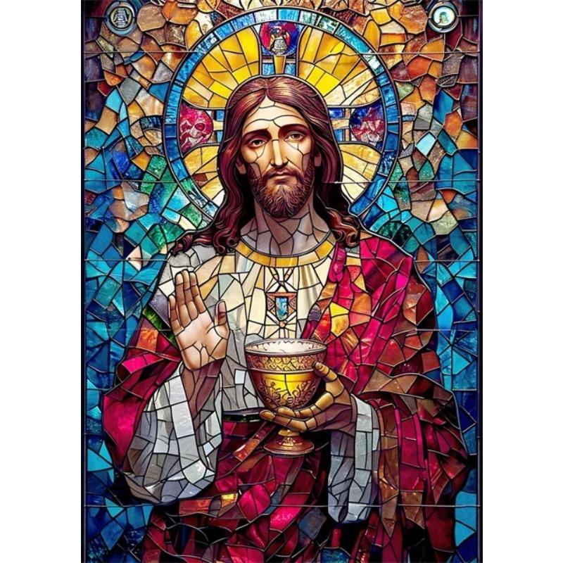 Jesus Christ Stained Glass Posters Canvas Prints Art Mosaic Jesus Religion Portrait Abstract Pop Wall Art Picture for Home De