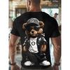 Europäische Größen Herren Lustiges Grafik-T-Shirt - Cooler Teddybär mit Modebrille Urban Streetwear T-Shirt - Weiches atmungsaktives Polyesterhemd für Partys