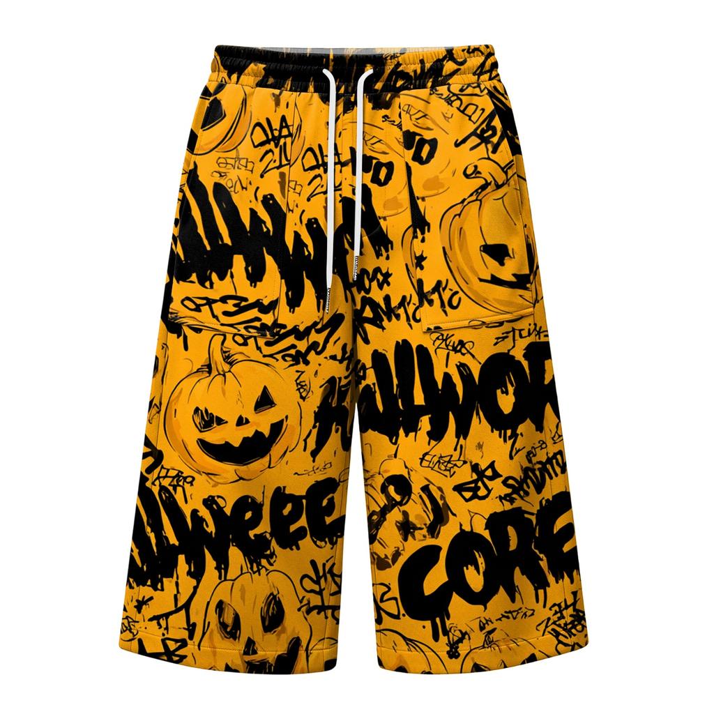 Men's Loose Fit Halloween Print Cargo Shorts with Large Pockets