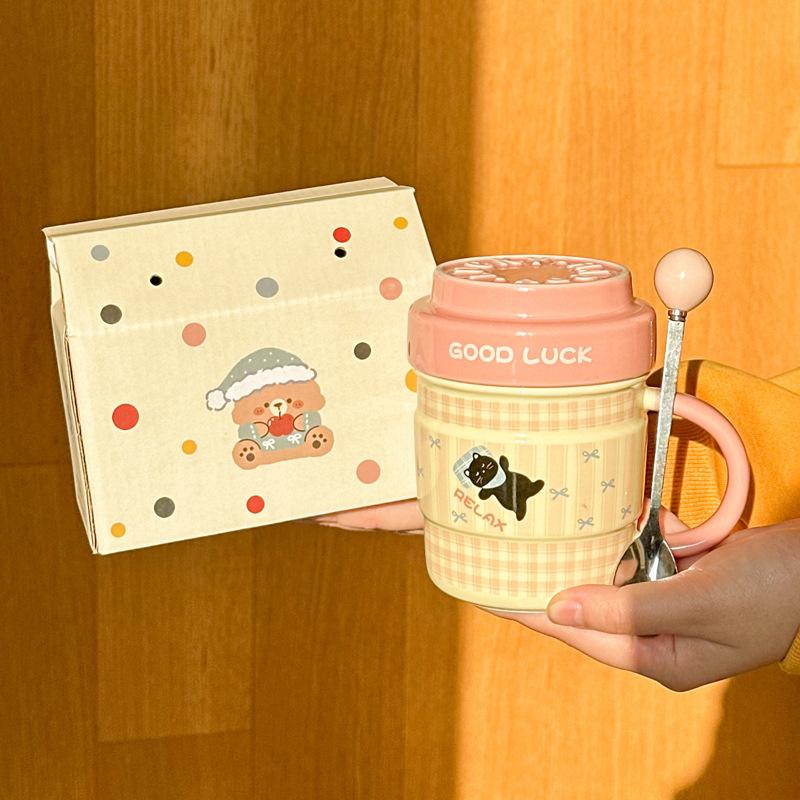 Hochwertige Milch-Fufu-Katzen-Tasse mit Deckel, niedliche Keramiktasse für Paare, Büro-Kaffeetasse, Geburtstagsgeschenk