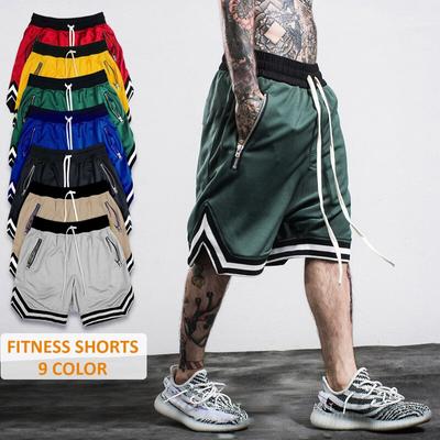 Men's Casual Shorts with Zippers Pocket Polyester Quick-Dry Sporting Shorts Joggers Bodybuilding Knee Length Pants