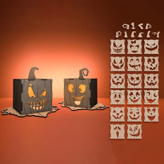 Halloweenská dýňová krabička Dřevěná krabička Jack-O-Lantern Ozdoba Stolní středový prvek Dýňová lucerna Krabička na halloweenskou párty dekoraci