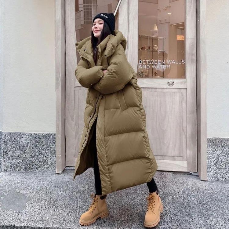 

Women Warm Winter Hooded Parka Thick Cotton Padded Windproof Overcoat Casual Loose Snow Wear Pink Long Jacket XXXL 80-90kg хакі