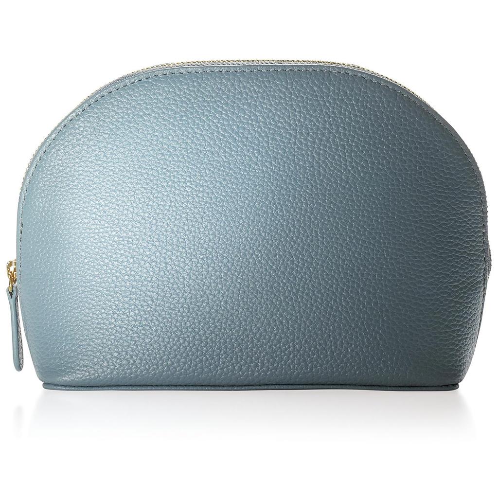 Accessory Genuine Large Round for Women and Makeup Gadget Leather Mini Pouch PB6 [BLUE SINCERE] Pouch, Case, Leather, Capacity, Self-Standing, Shape,