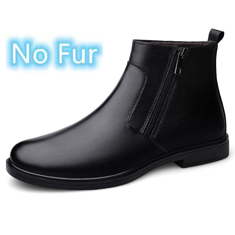 Genuine Leather Men Side Zipper Ankle Boots High Quality Man Winter Plush Snow Boots Fashion Slip On Casual Men's High Top Shoes