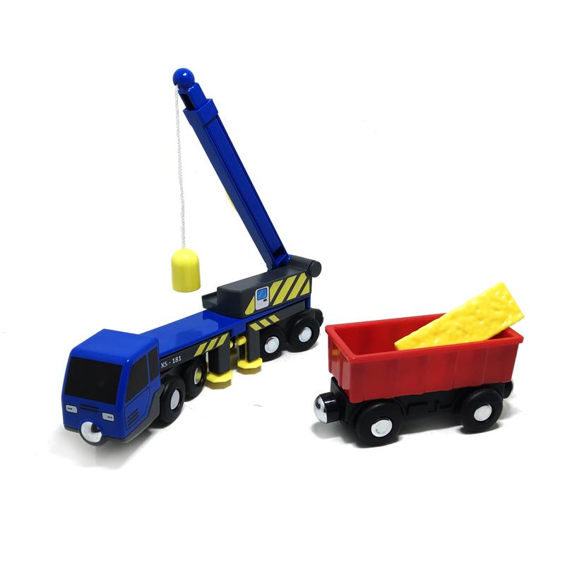 Crane Toy Boom Lifting Plastic Retractable Inertial Hand Push Engineering Truck Compatible with Wooden Track Children Gift