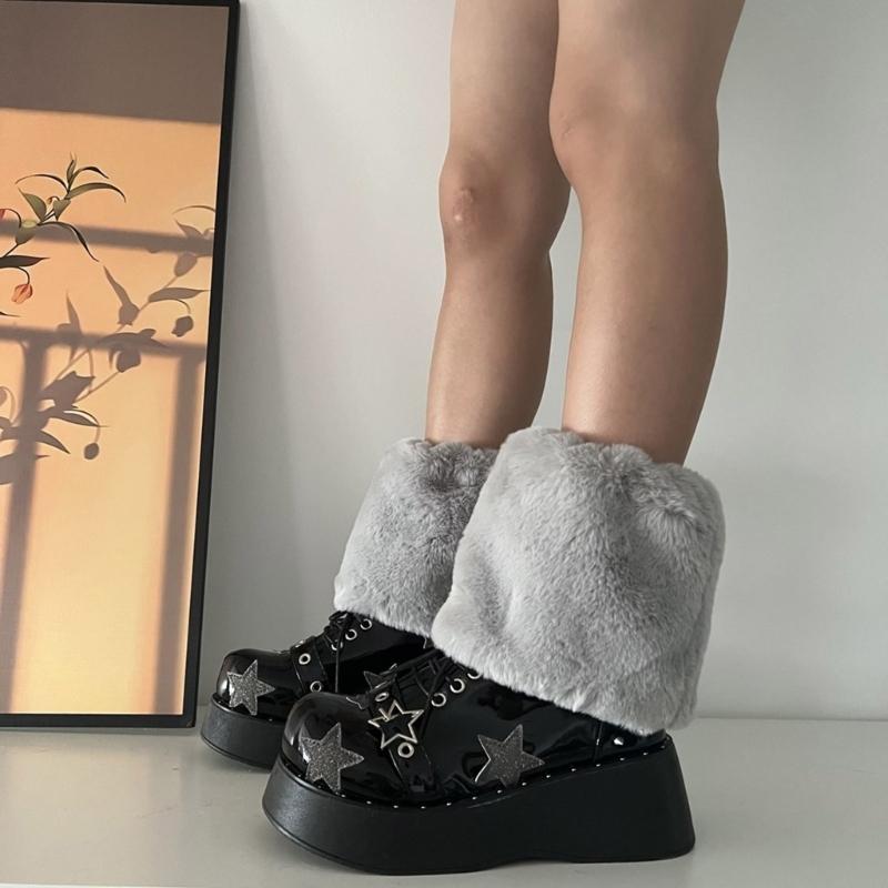 Women Furs Leg Warmer Winter Furry Long Boot Cuffs Fuzzy Shoe Cover Party Costume for Holiday Festival Performances Play