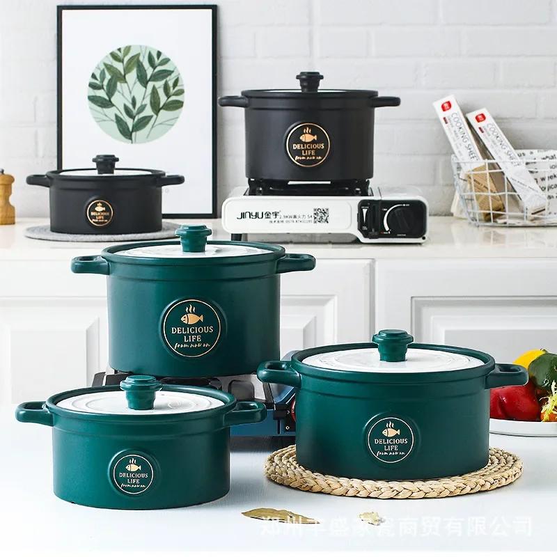 Ceramic casserole Nordic Green High capacity soup pot large Saucepan home Kitchen supplies pan big Cooking pot cookware