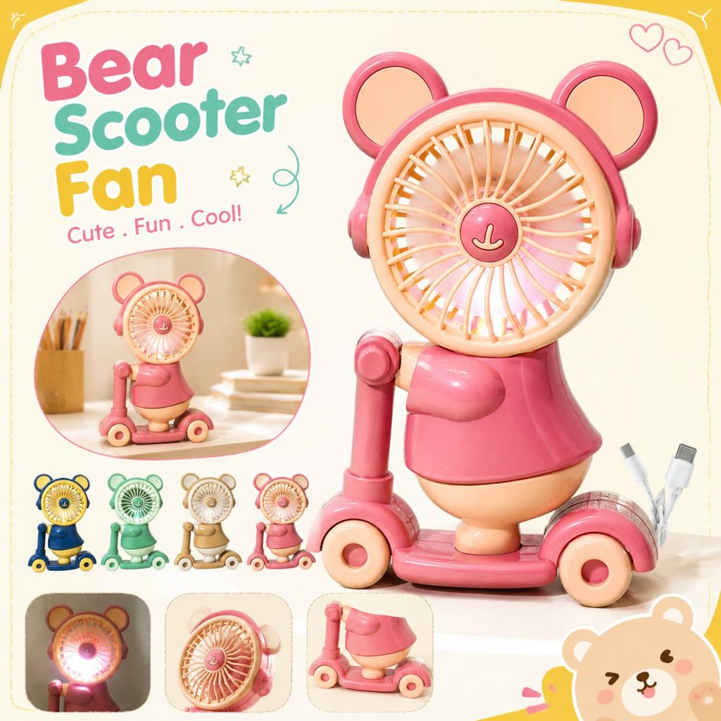 Tragbarer Ventilator in Cartoon-Bärenform mit wiederaufladbarem Akku, USB-betrieben, Mini-Schreibtischventilator mit einstellbarer Geschwindigkeit für Zuhause, Büro, Reisen