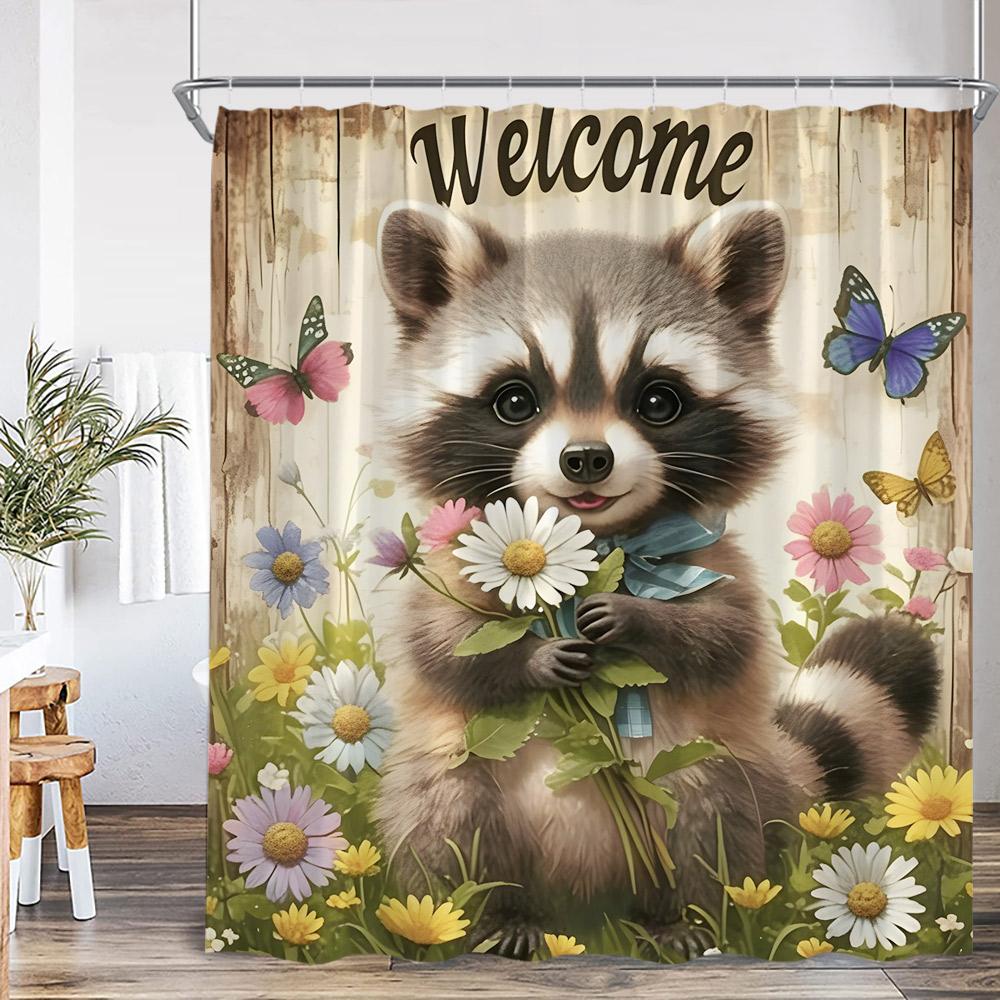 Funny Animal Shower Curtain Cute Cat Leopard Dog Elk Raccoon Cartoon Home Decor For Bathroom Polyester Bath Curtain