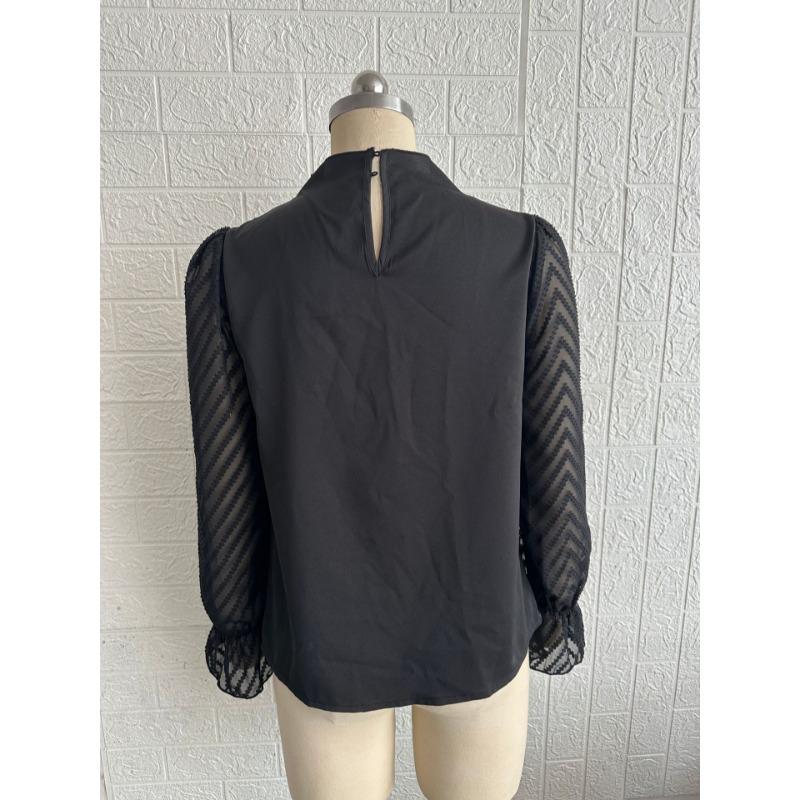 Half High Collar Long Sleeve Wavy Splicing Blouse Elegant Women Spirng Autumn Shirt Ladies Solid Color Loose Tops Sweet Simple Office Pleated Clothing