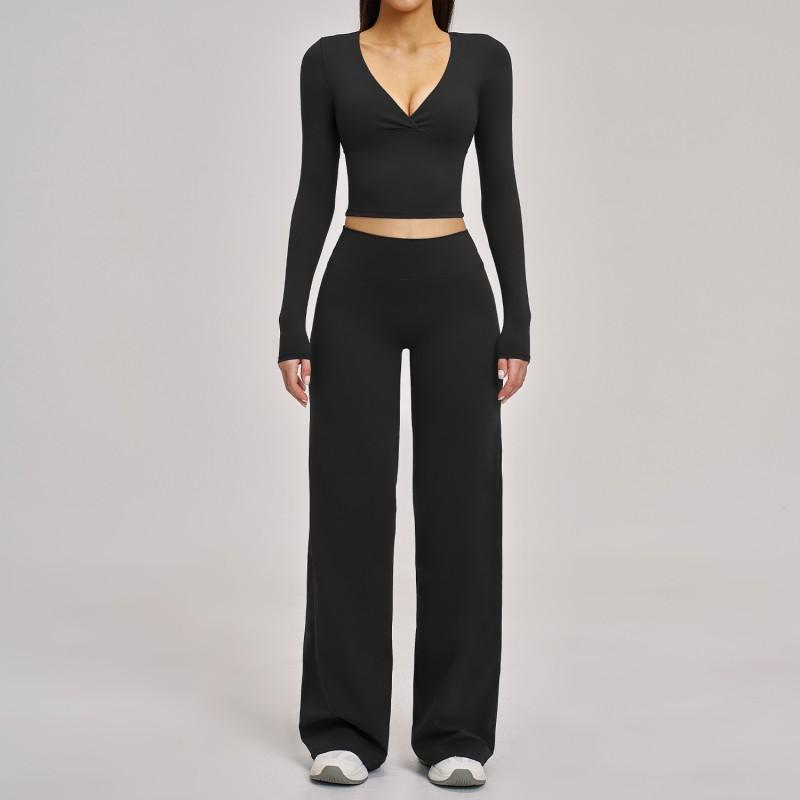 Womens Long Sleeve Yoga Set Slim Fit Sports Outfit Casual Activewear Gym Workout Daily Wear