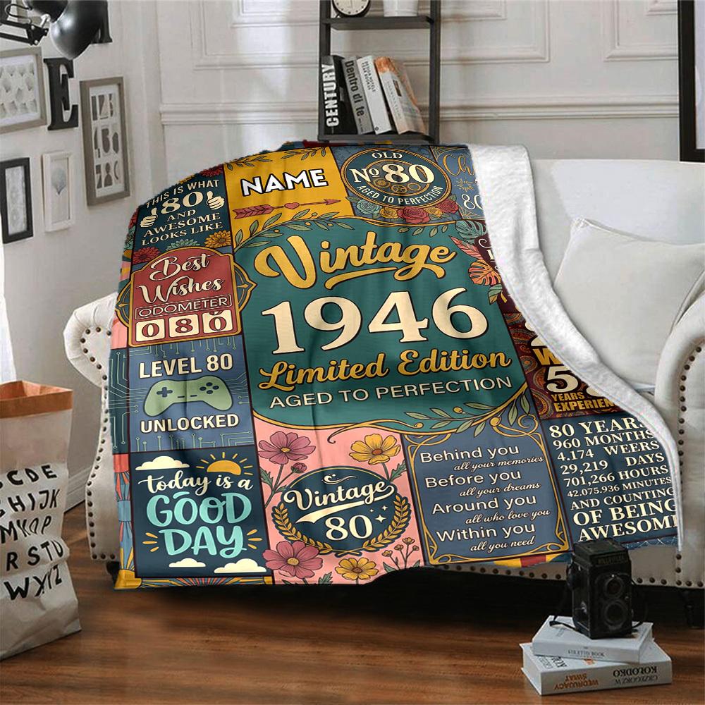 Vintage Anniversary Celebration Customize Your Name Blanket Soft Cozy Perfect For Sofa Couch Office Bed Picnics Ideal For All Seasons Modern Style