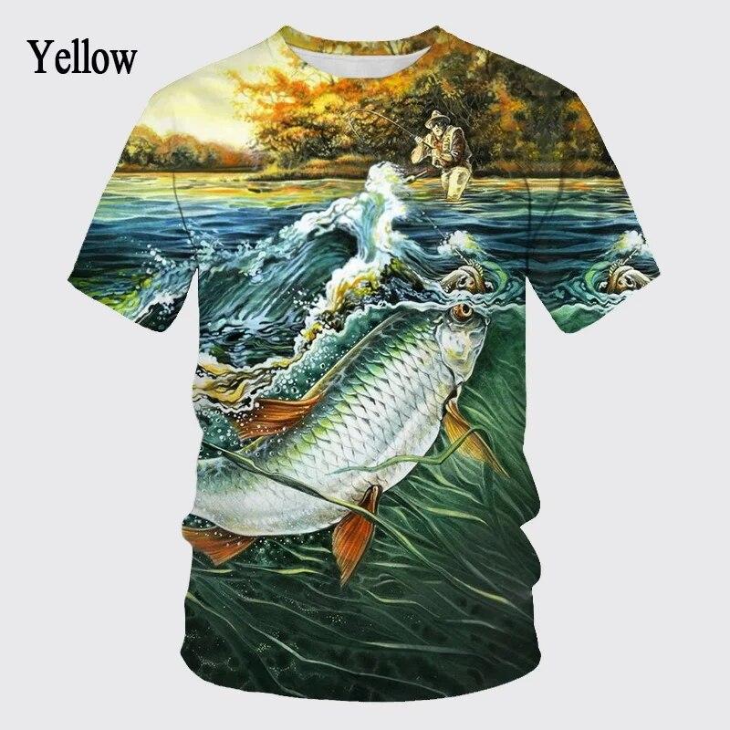 Summer Fishing Enthusiasts 3D Printed Fish Pattern T-shirt Ferocious Fish Short-sleeved Carp T-shirt Round Neck T-shirt