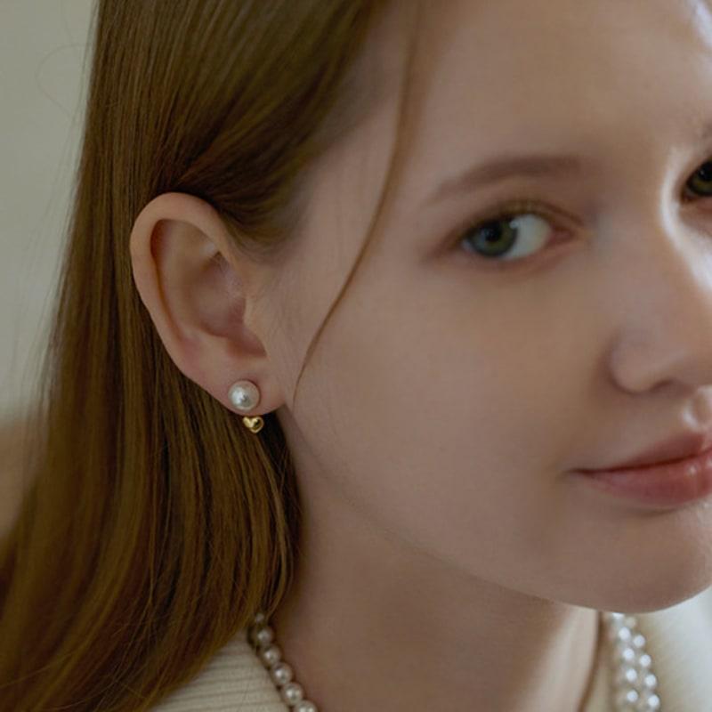 Lewe Pearl heart two-way earring