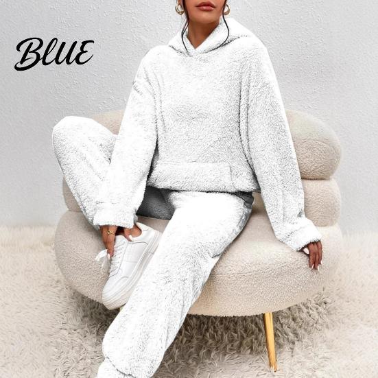 Stylish Women Loungewear Women's Fuzzy Fleece Pajamas Set Winter Plush Pullover Hoodies Texture And Pants Lounge Fluffy 2 Piece Sleepwear Hooded